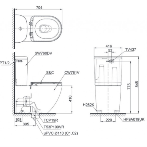 Bàn Cầu TOTO CS761DW8 Nắp Điện Tử Washlet