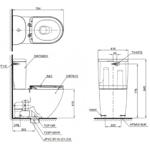 Bàn Cầu TOTO CW166RB/TCF6632A Nắp Điện Tử Chữ D