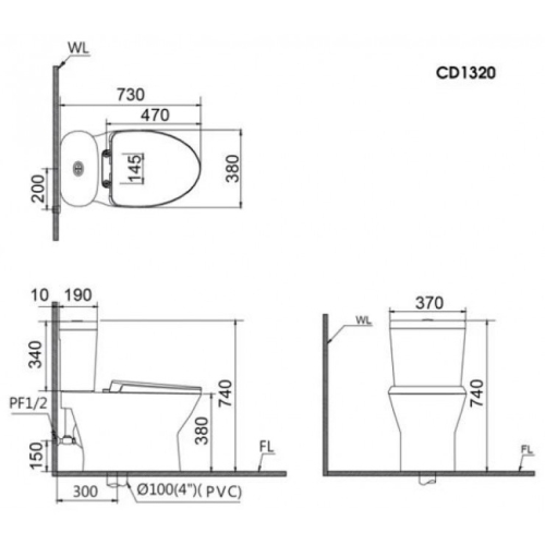 Bồn Cầu Điện Tử CAESAR CD1320/TAF200H 2 Khối
