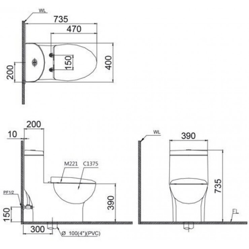 Bồn Cầu Điện Tử CAESAR CD1375/TAF200H 1 Khối