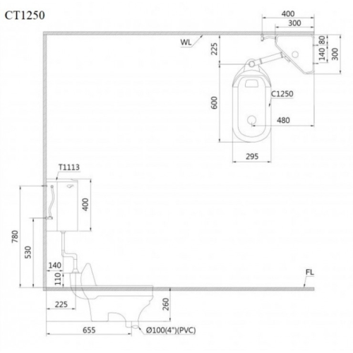 Bồn Cầu Xổm CAESAR C1230B Chữ Nhật