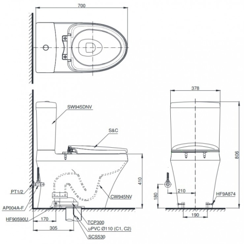 Bàn Cầu Điện Tử TOTO MS366W11 Nắp Tự Động Mở
