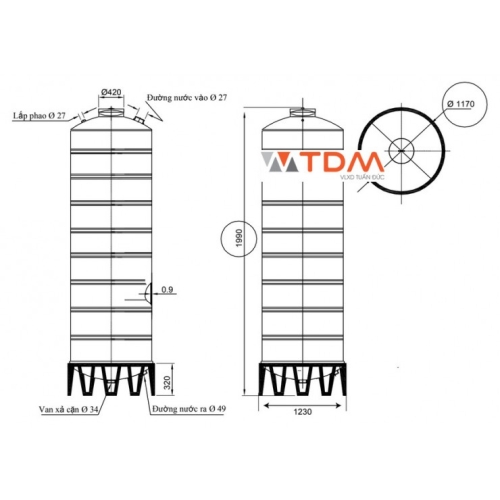 Bồn Nước Đại Thành Inox 2000L Đứng SUS 304