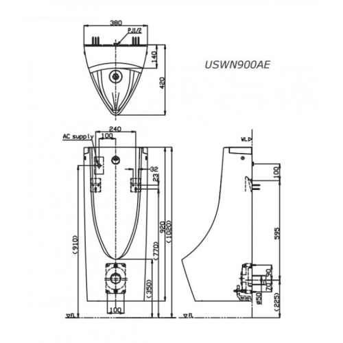 Bồn Tiểu Nam TOTO USWN900AE HHF90603 Cảm Ứng Dùng Điện