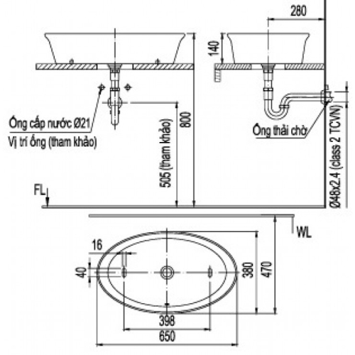 Chậu Rửa Lavabo Inax L-293V Đặt Bàn Chữ Nhật