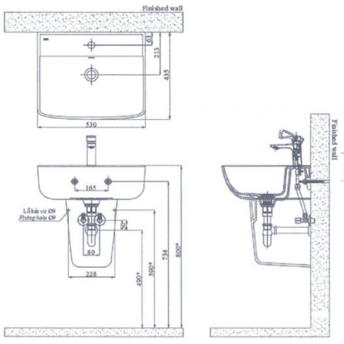 Lavabo Inax L-312V Đặt Bàn 530 x 435 mm