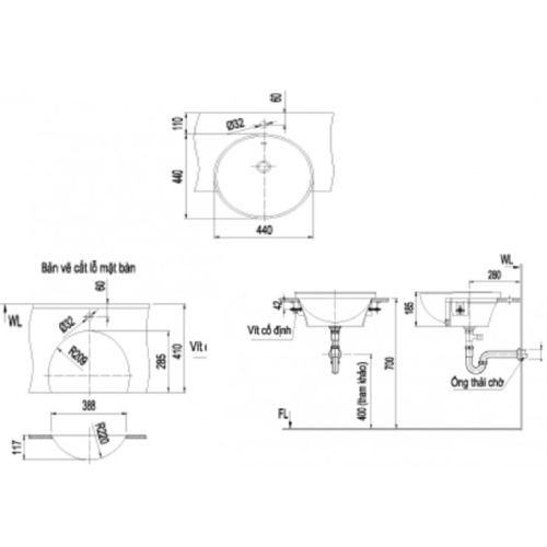 Chậu Rửa Mặt Lavabo Inax L-333V Bán Âm Tròn