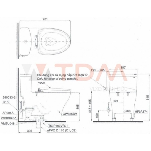 Bồn Cầu Điện Tử TOTO MS885DW7 Nắp Rửa Washlet