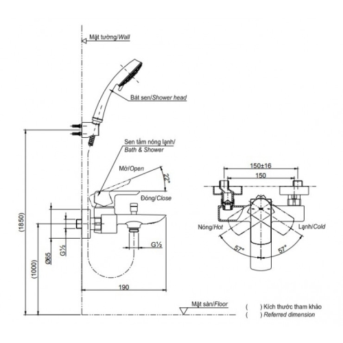 Vòi Sen Tắm TOTO TBG02302V/TBW01008A Nóng Lạnh