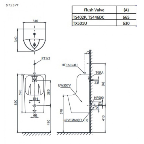 Bồn Tiểu Nam TOTO UT557T Treo Tường
